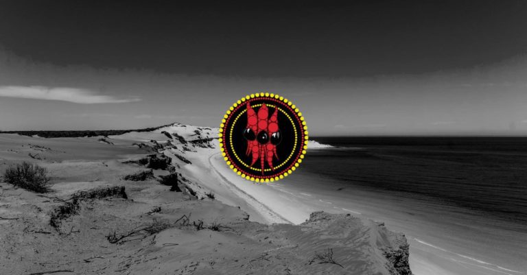 Willyama logo over black and white Australian beach.