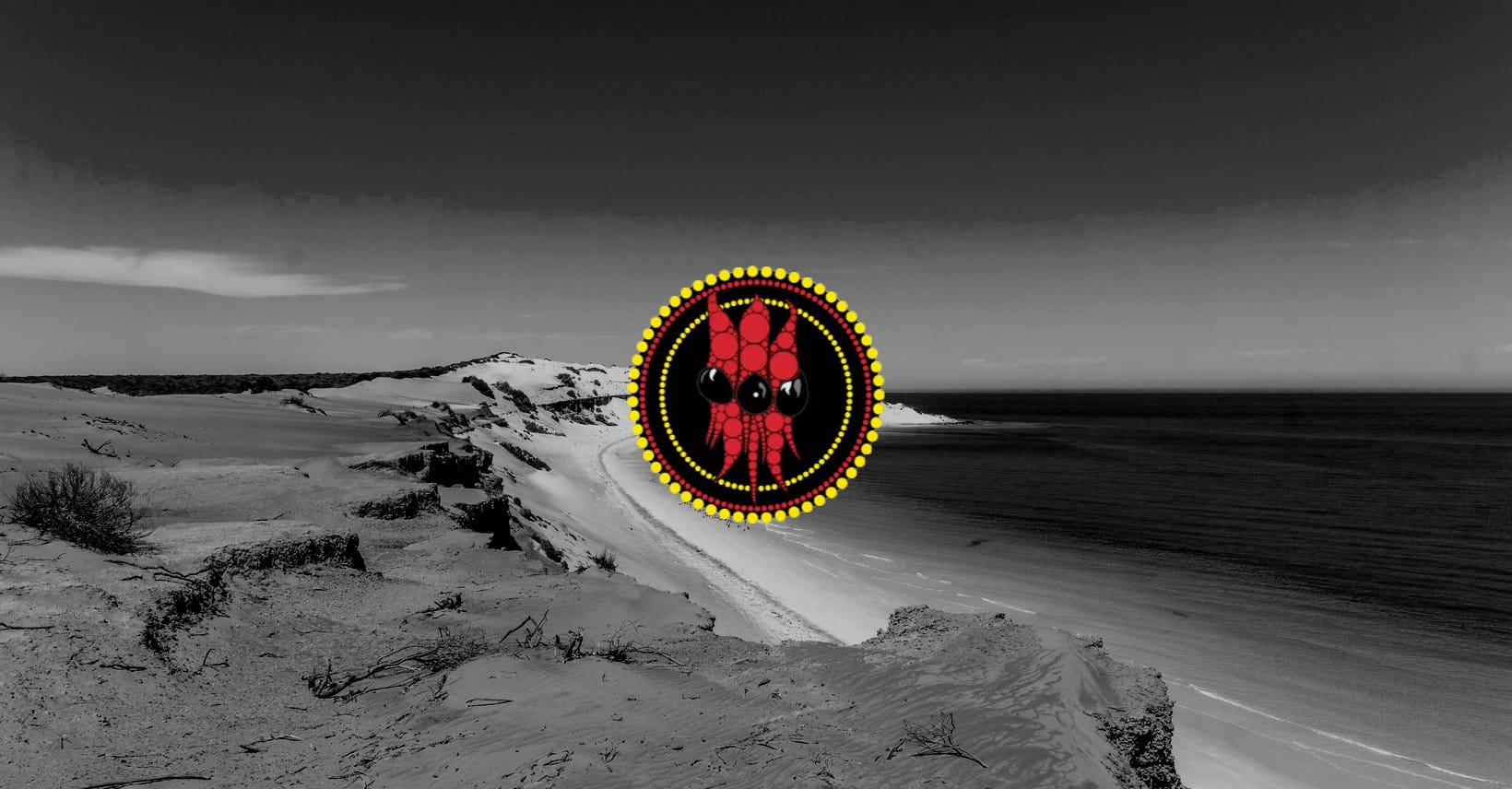 Willyama logo over black and white Australian beach.